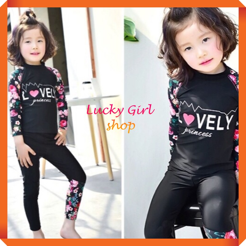 Sét Bộ Bơi Đồ Bơi Bé Gái Lovely Princess Tay Dài Quần Dài Size 11-35kg - Lucky Girl shop