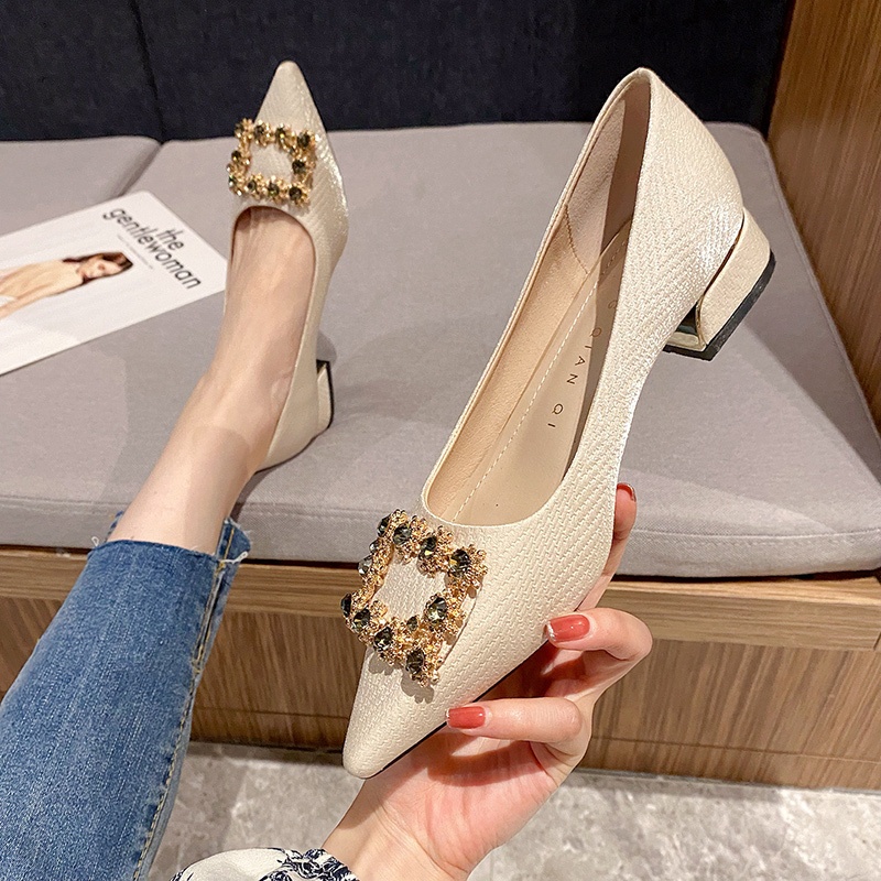 Giày Búp Bê Mũi Nhọn Đính Đá Lấp Lánh Thời Trang Cho Nữ Size 34-44 3Cm