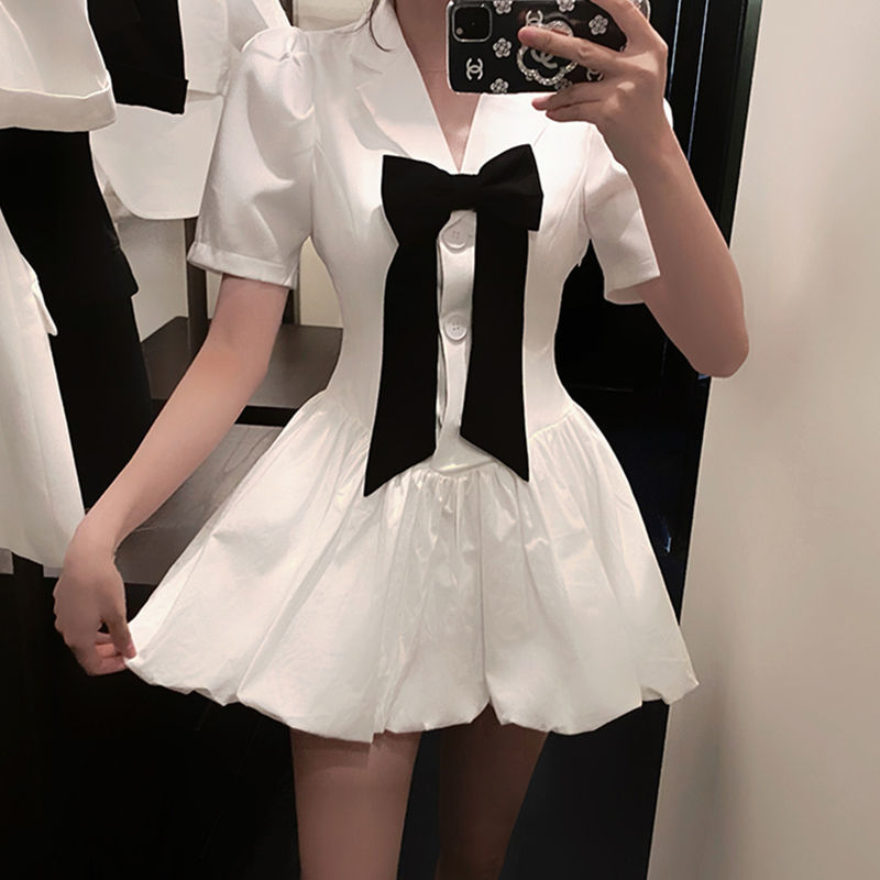 váy đầm đầm ulzzang đầm dự tiệc váy bé gái thời trang nữ đầm nữ đầm ulzzang thời trang nữ váy bé gái Đầm ôm Ngắn Tay Cổ Bẻ Eo Thắt Dây Thời Trang