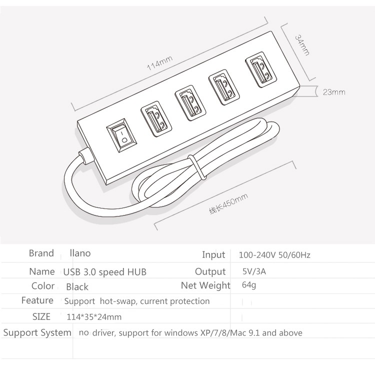 Hub Chuyển Đổi Llano LJN-HB4302 4 Cổng USB 3.0 Có Công Tắc Tiện Lợi