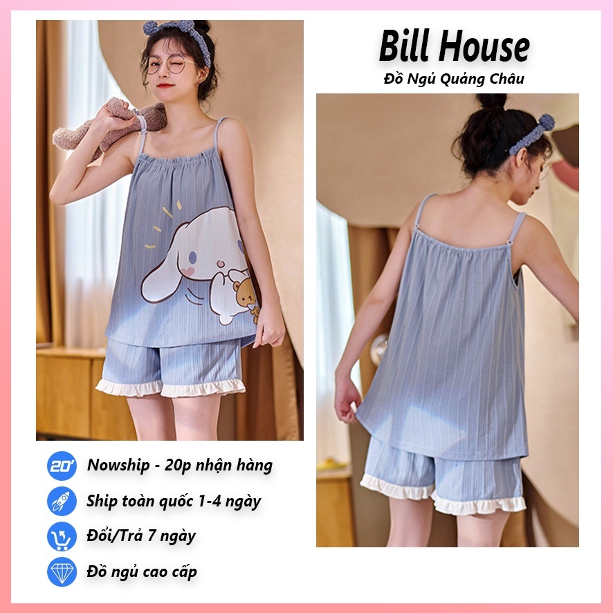 Đồ ngủ nữ 2 dây mặc nhà dễ thương cao cấp chất gân tăm mềm mịn cho mùa hè 2D03