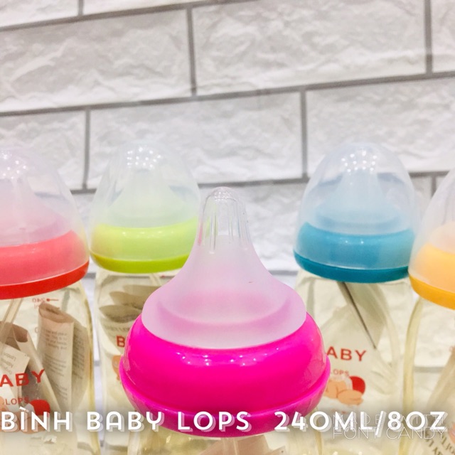 Bình sữa cổ rộng BABY LOPS nhựa PP không chứa BPA ( tặng kèm 1 núm ti thay thế)