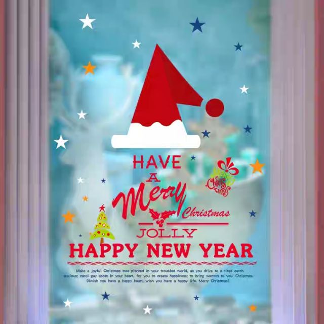 Decal dán kính , tường noel và happy new year ( kt 100x120)