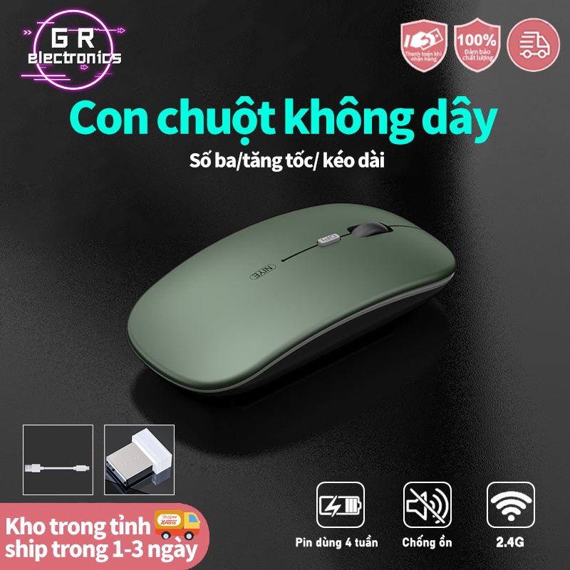 Chuột không dây không dây   2.4G  tự sạc pin siêu mỏng không gây tiếng ồn chuyên dùng cho Máy tính,chuột pc, Laptop