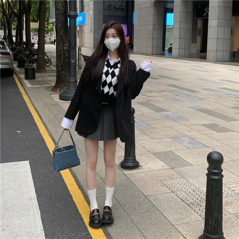 V-neck check vest female Korean version was thin short sleeveless versatile pullover vest | BigBuy360 - bigbuy360.vn