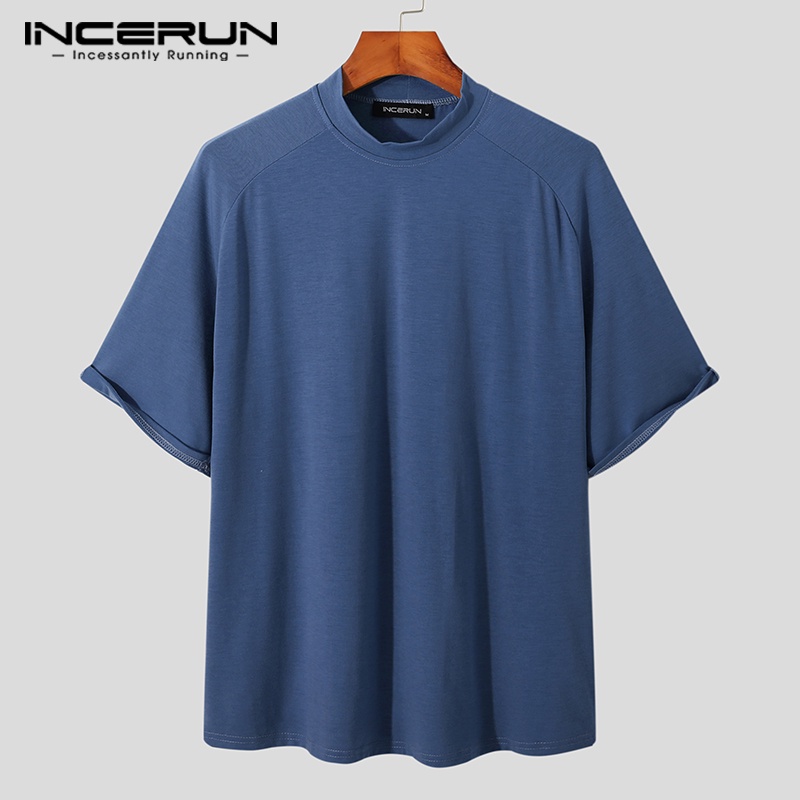 Áo thun INCERUN tay ngắn màu trơn đơn giản thời trang cho nam