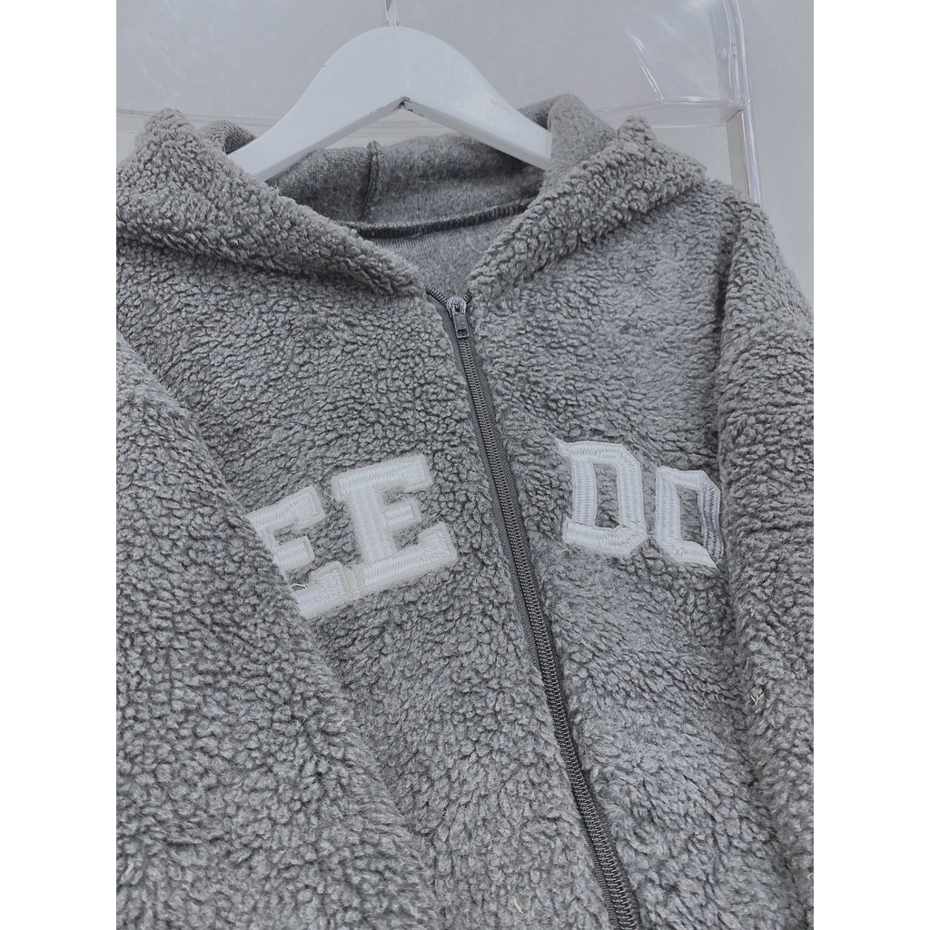 Khoác Lông Mũ Rộng Fre Nam Nữ Chất Lông Cừu Dáng Rộng Giữ Nhiệt Unisex Thêu Chữ Basic