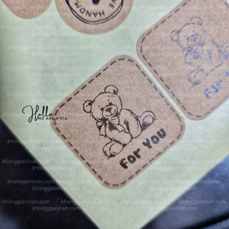 ❤️ 12 TEM GẤU KRAFT - ĐÁNG YÊU ❤️ - Dùng dán hộp, túi, chai lọ khô - rất phù hợp sp bánh, sp mộc mạc