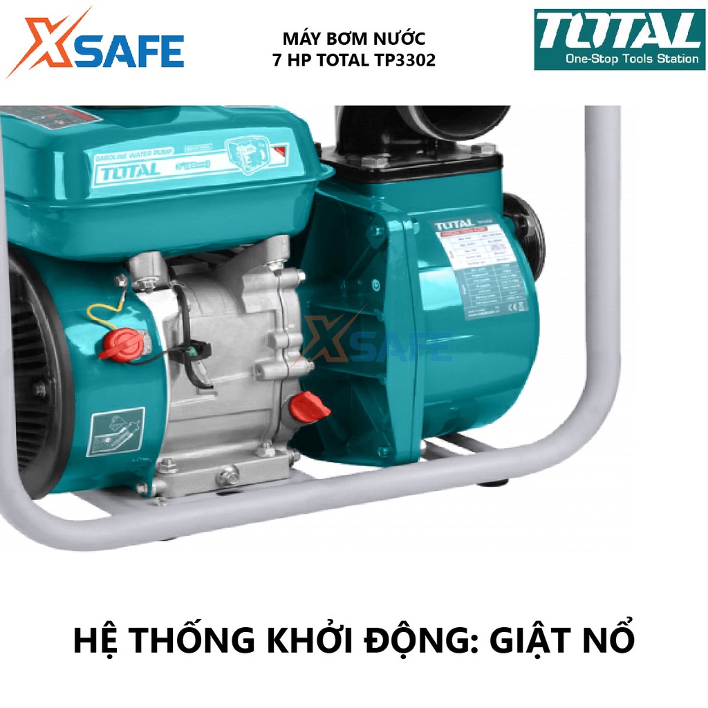 Máy bơm nước chạy xăng TOTAL TP3302 máy bơm dùng xăng Dung tích xi lanh 208cc, Chiều cao bơm tối đa 32m