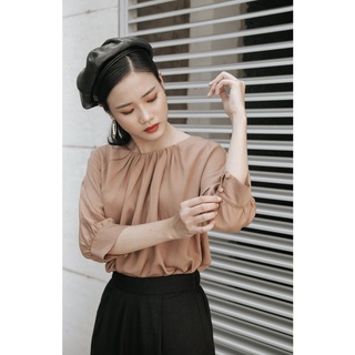 Mayu Blouse - Áo nhún cổ nâu
