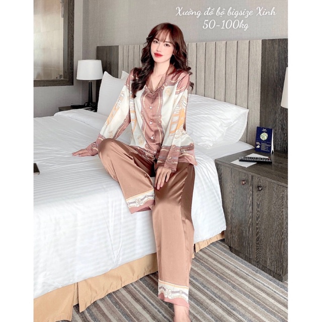 Đồ bộ Bigsize tay dài thiết kế kiểu hoàng gia sang chảnh  đồ mặc nhà cao cấp cho nữ 50-100kg | BigBuy360 - bigbuy360.vn