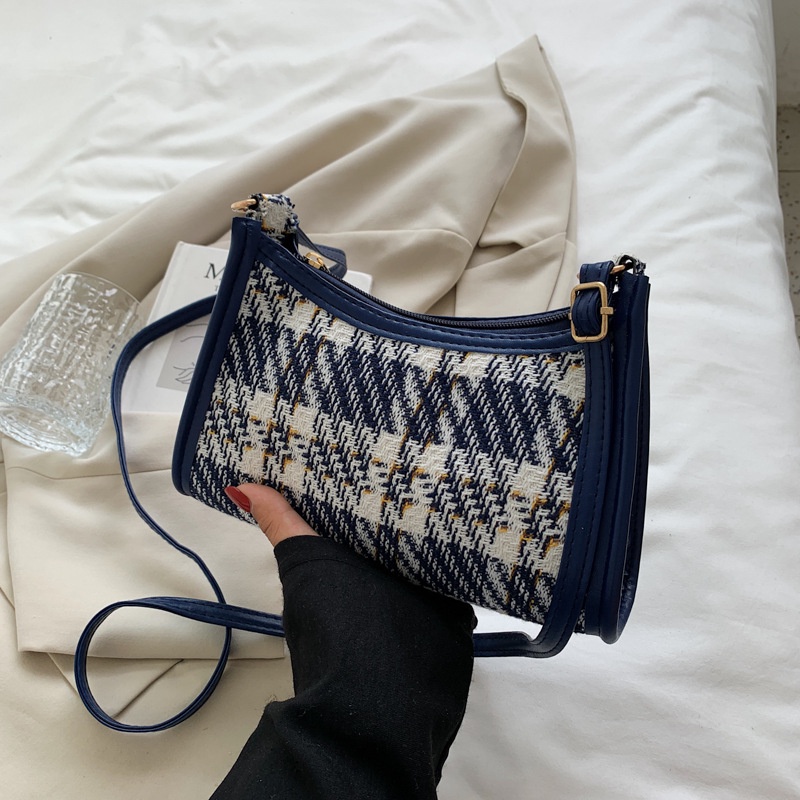 Túi xách đeo vai bằng vải bạt sức chứa lớn họa tiết kẻ sọc mùa thu mới cho nữ 2021