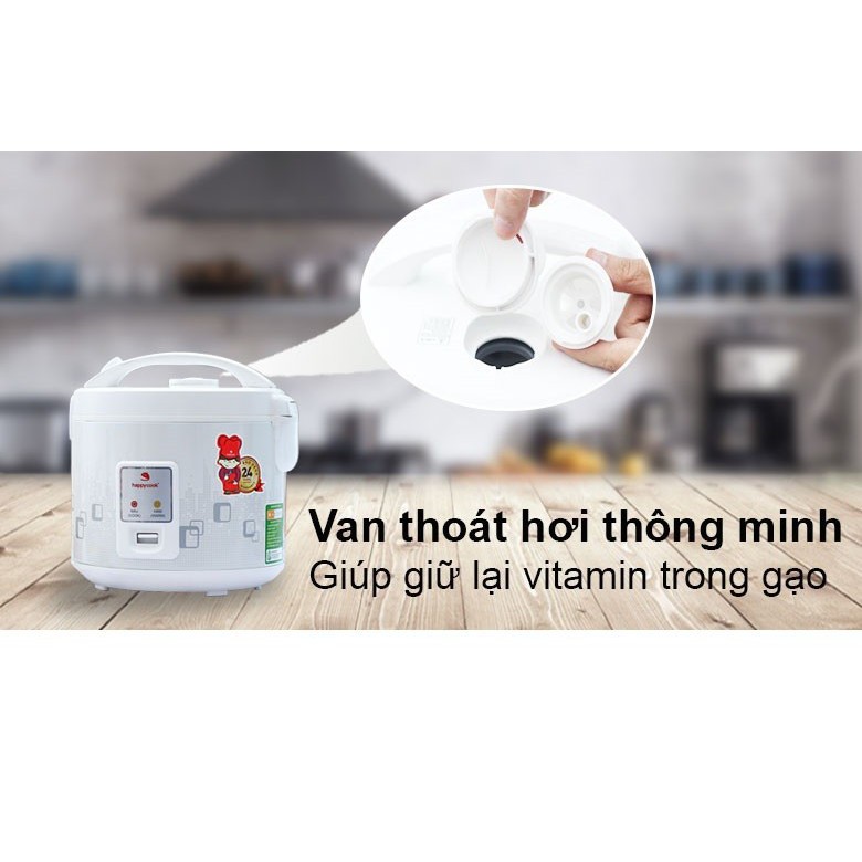 Nồi cơm điện nắp cài Happy cook HC180 1.8 lít màu trắng - Bảo hành Chính hãng