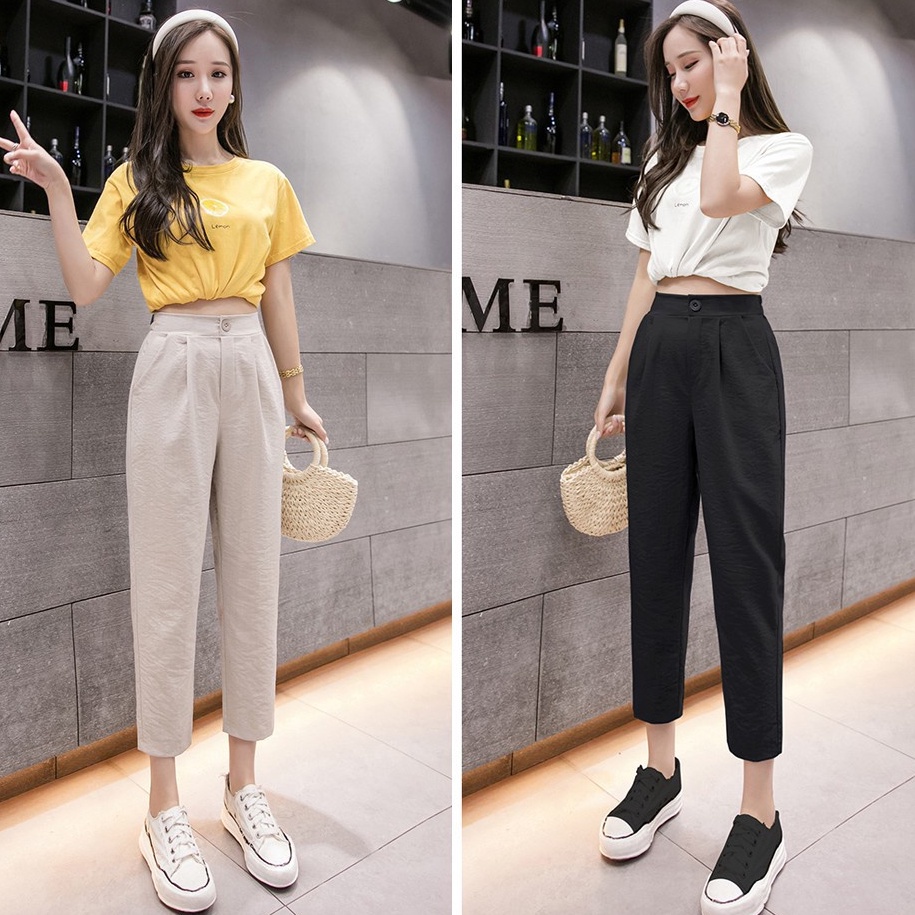 Quần đũi baggy nữ cạp chun thun chất vải xước mềm dày dặn cap cao Quần vải đũi nữ dáng dài mặc nhà đi học sinh công Sở