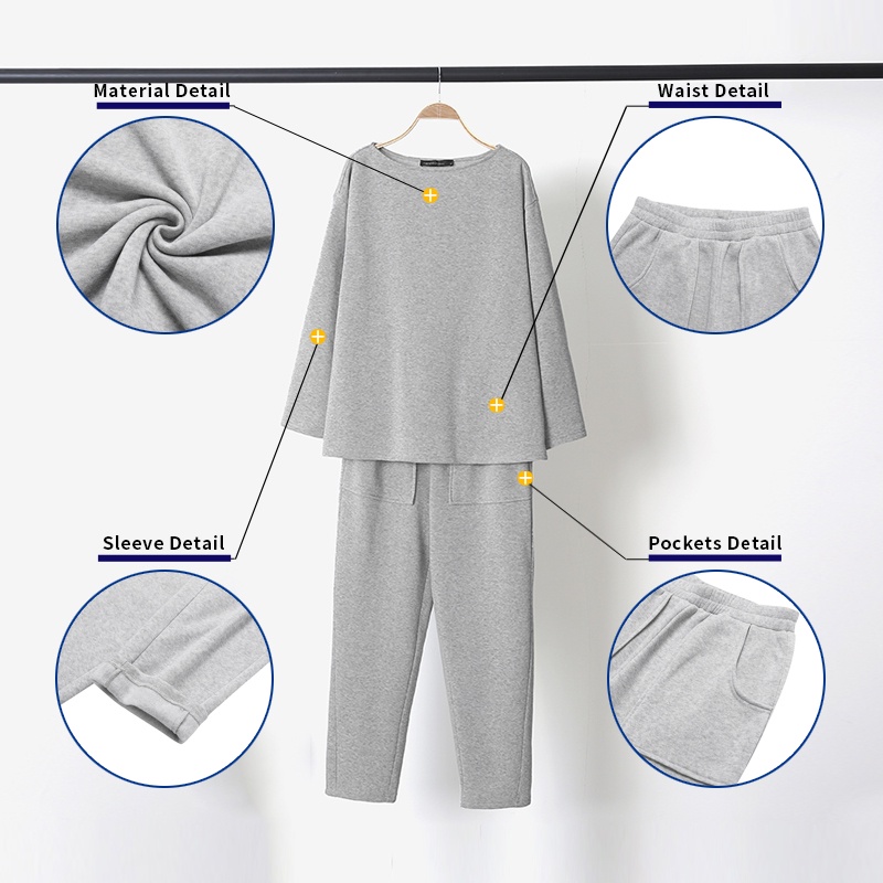 Set trang phục ZANZEA gồm áo dài tay và quần dài lưng thun màu trơn thời trang năng động dành cho nữ