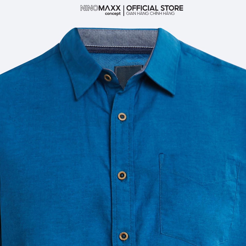 Ninomaxx Áo Sơ Mi Nam dài tay xanh đậm 100% cotton dáng regular fit 1903088