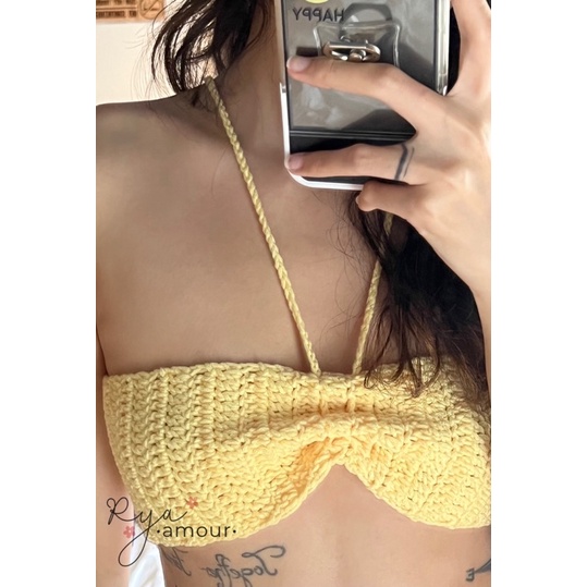 Cutie - Áo len croptop quây ngang, áo nhún ngực, áo thiết kế By Rya.amour handmade