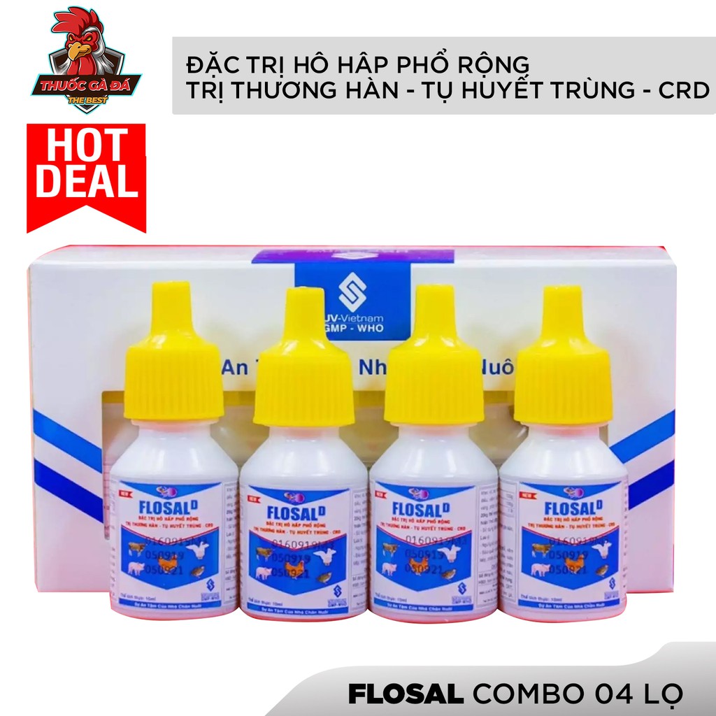 FLOSAL D khò khè, xổ mũi cho gà đá 4 LỌ 10ML