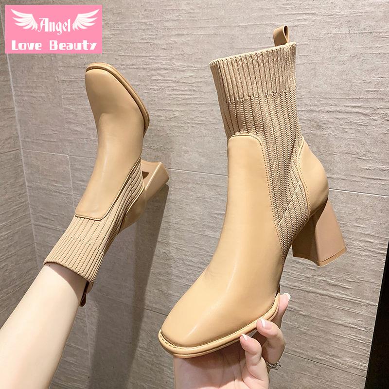 Giày Bốt Cao Gót Mũi Vuông Thời Trang Cho Nữ