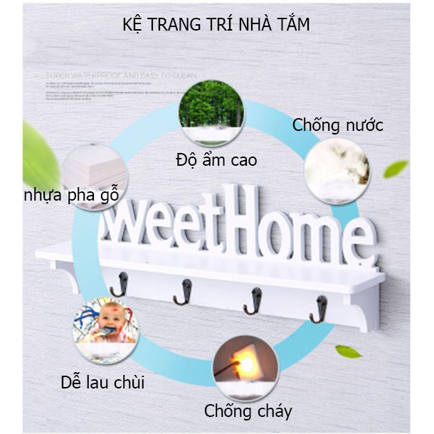 Móc kệ treo tường để đồ sweethome bằng gỗ nhựa PVC cao cấp