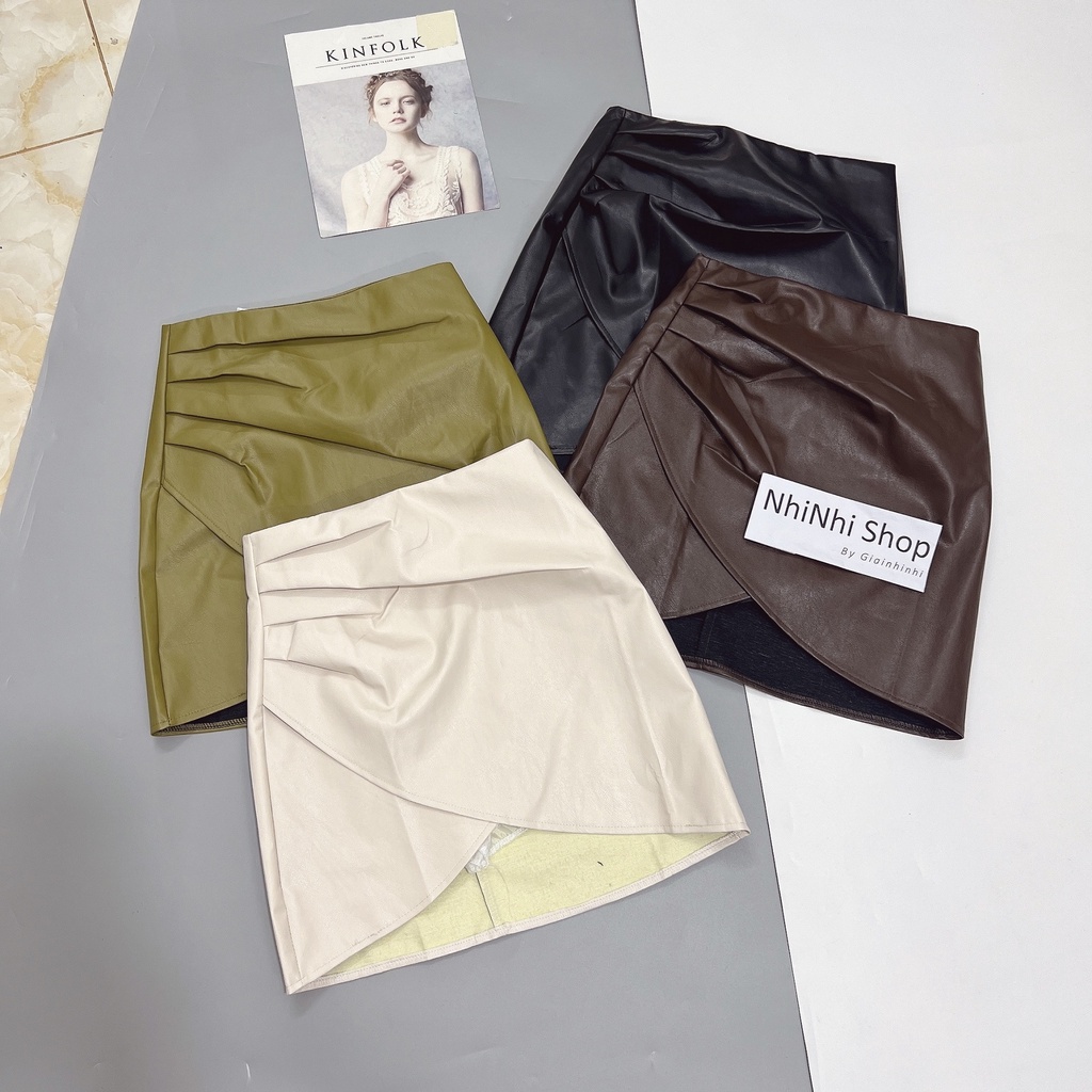 Chân váy da xếp vạt dáng ôm, Chân váy cạp cao sexxy CV8040 - Nhinhi Shop
