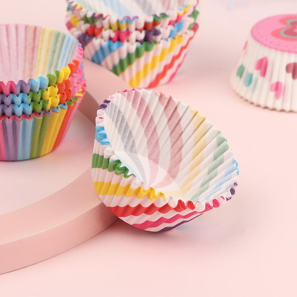 Set 100 Giấy Gói Bánh Cupcake Chống Dầu Màu Cầu Vồng