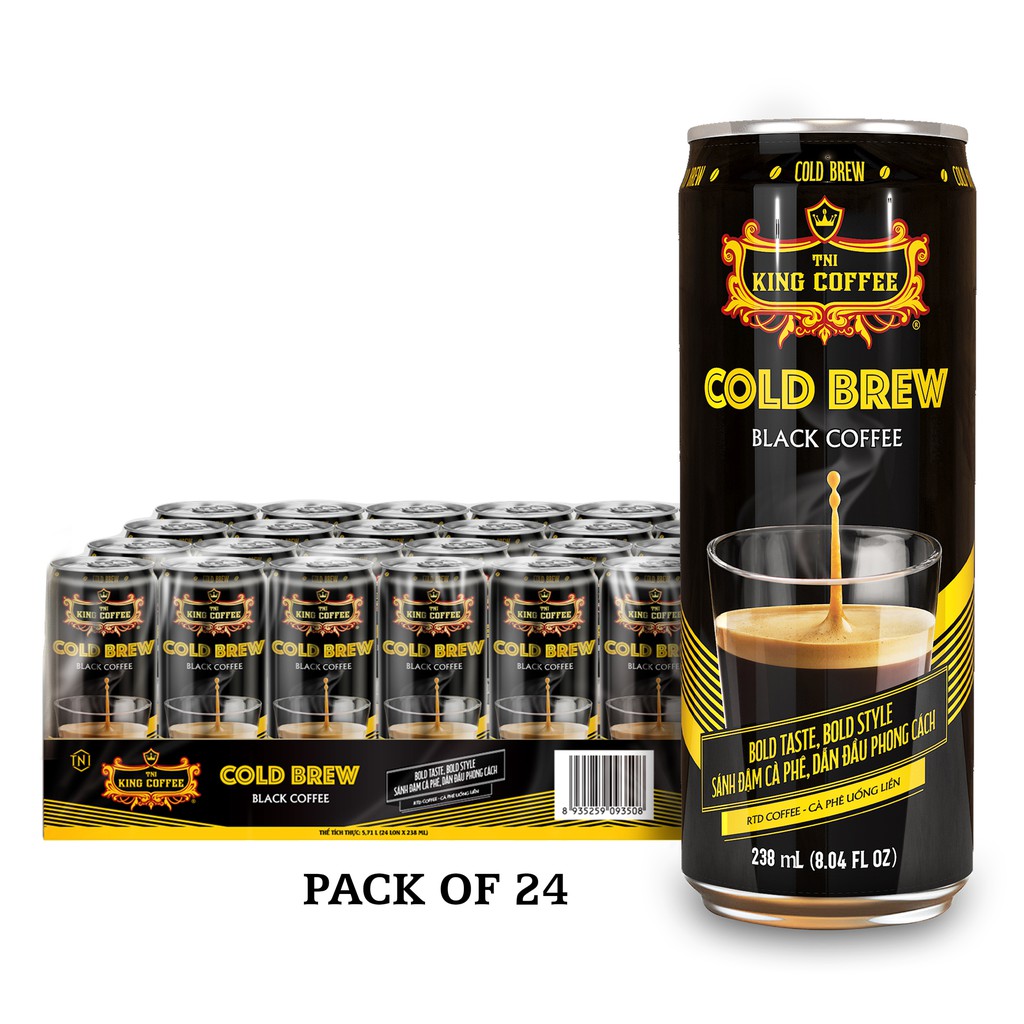 Combo 6 lon Cà Phê Đen Cold Brew Uống Liền KING COFFEE - Lốc 6 lon