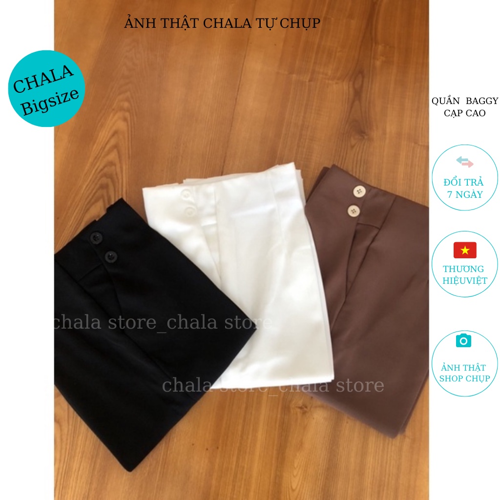 Quần Baggy Nữ Lưng Cao, Quần Vải Công Sở Phối 4 Cúc Form Rộng