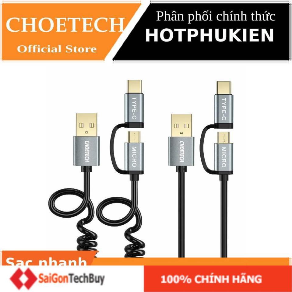 (Mua 1 tặng 1) Dây cáp sạc nhanh 2 in 1 Type-C và Micro USB dài 120CM hiệu CHOETECH MIX00021 - Hàng chính hãng