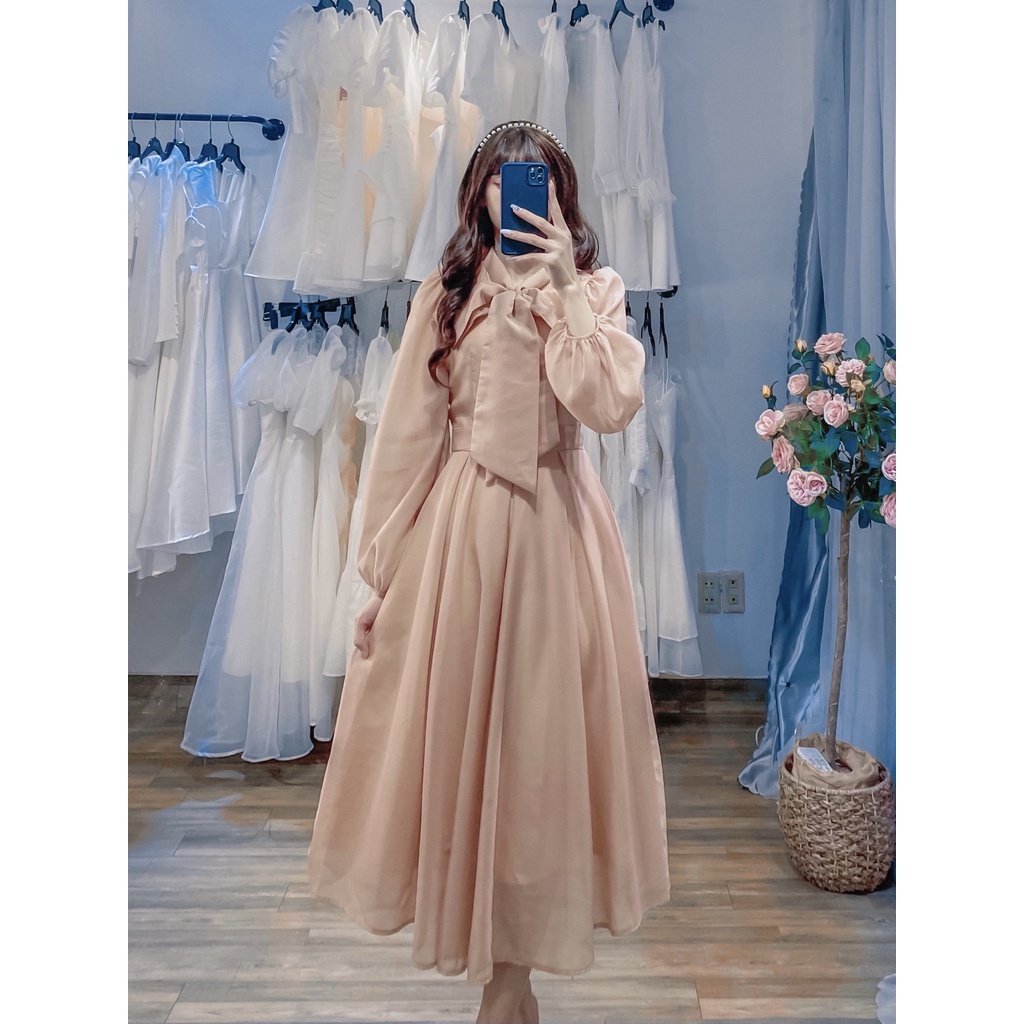 Đầm Dự Tiệc Tiểu Thư Tay Phồng Nơ Cổ - D0080 | BigBuy360 - bigbuy360.vn