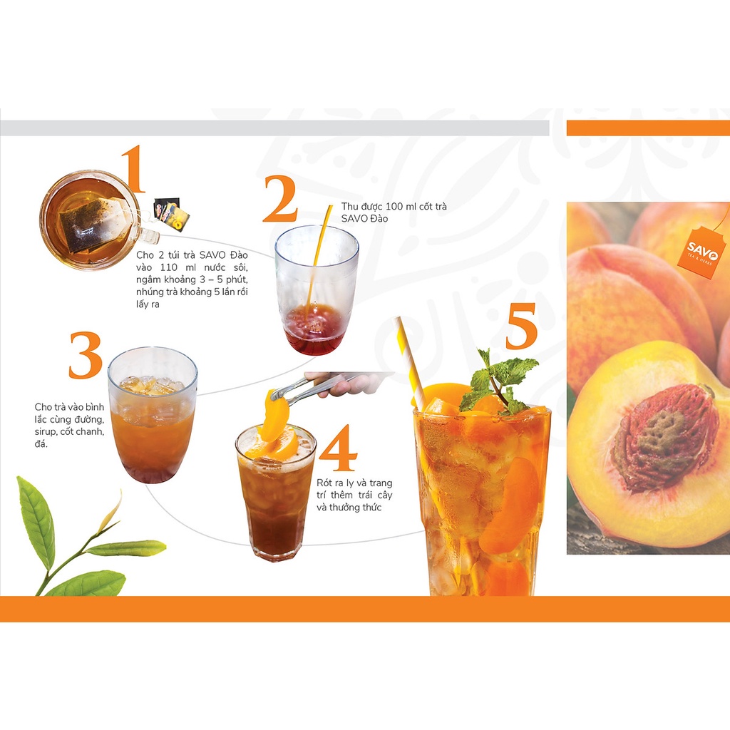 Trà Đào túi lọc SAVO  - Hộp 25 Gói x 2g