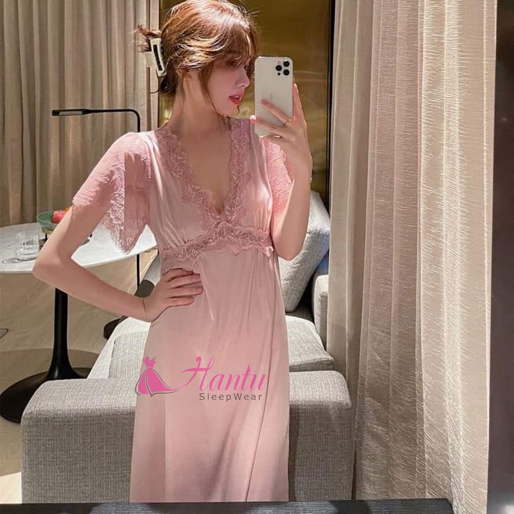 Hantu Sleepwear -Đầm ngủ lụa dài tiểu thư mặc nhà sang trọng mềm mịn mát mướt