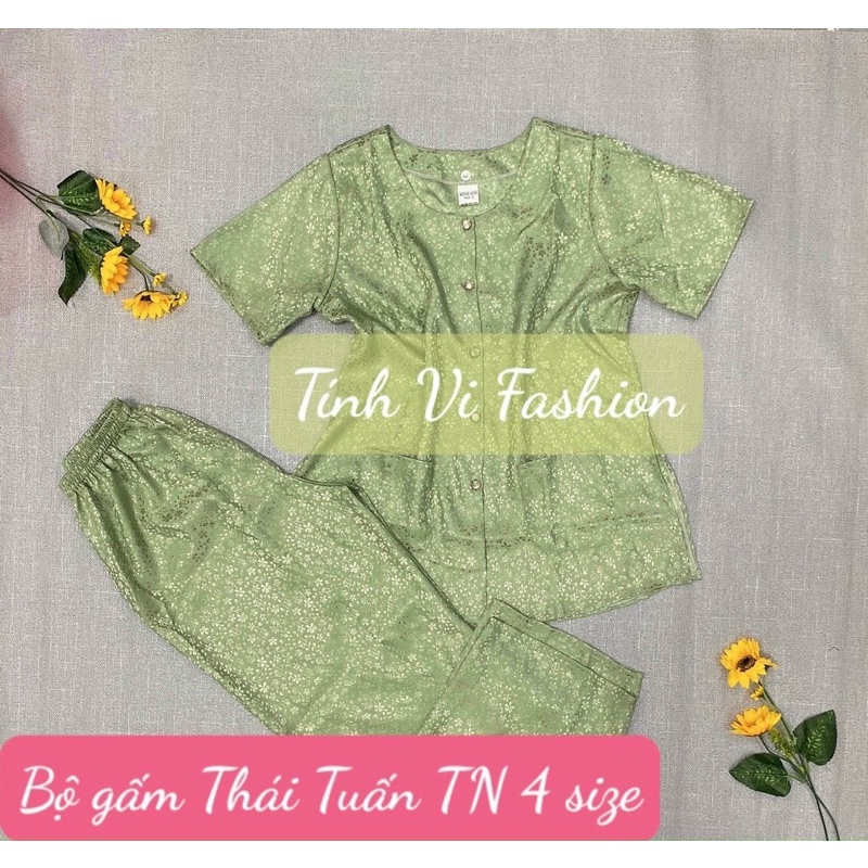ĐỒ BỘ BÀ BA TRUNG NIÊN VẢI GẤM THÁI TUẤN TAY NGẮN