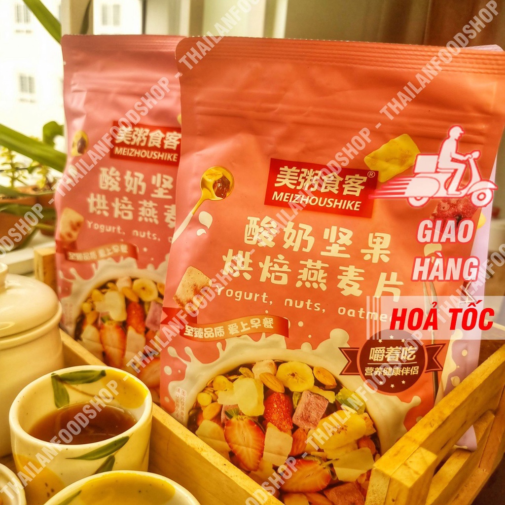 Hạt Dinh Dưỡng Sữa Chua Trái Cây Meizhoushike Yogurt, Nuts Oatmeal - Gói Màu Hồng 400Gr