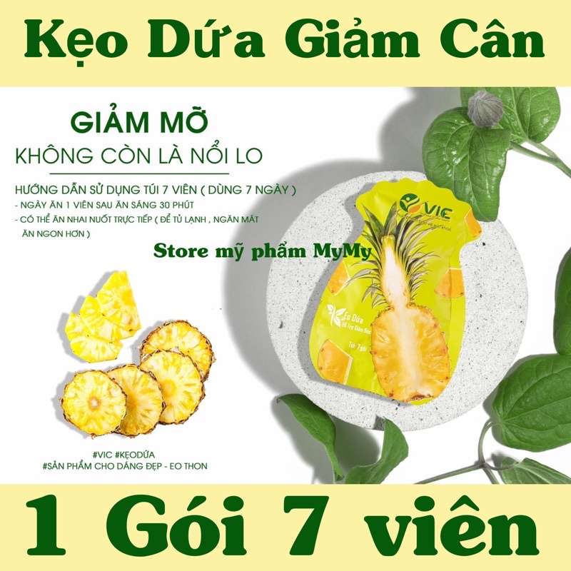 Kẹo Dứa Giảm Cân Chính Hãng VIC Organic Kẹo Giảm Cân Dứa Plus (mix 7 viên)