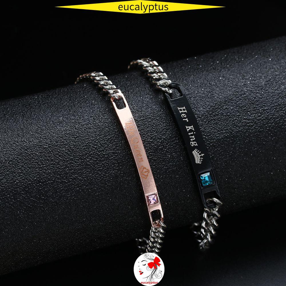 Vòng đeo tay thép không gỉ họa tiết chữ Her King/ His Queen thời trang dành cho cặp đôi