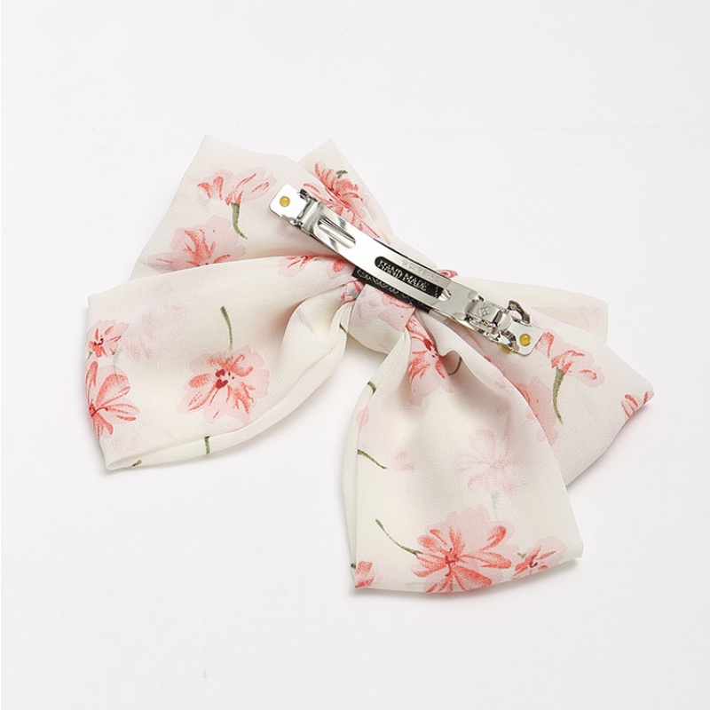 Kẹp tóc nơ lớn in họa tiết phong cách Hàn Quốc thời trang