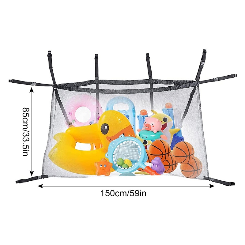 Túi Lưới Nylon Màu Đen Có Móc Sức Chứa Lớn Đựng Đồ Chơi Đi Biển / Mua Sắm / Đồ Chơi Ngoài Trời