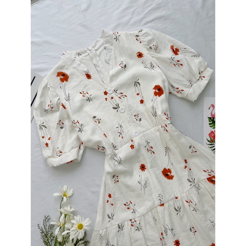 Đầm midi hoa đỏ (Hamy) | BigBuy360 - bigbuy360.vn