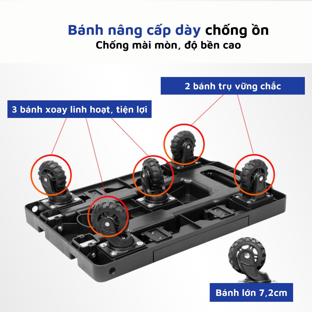 (Tặng dây) Xe đẩy hàng, kéo hàng đa năng 5 bánh gấp gọn tải trọng 125kg, xe chở hành lí gấp gọn