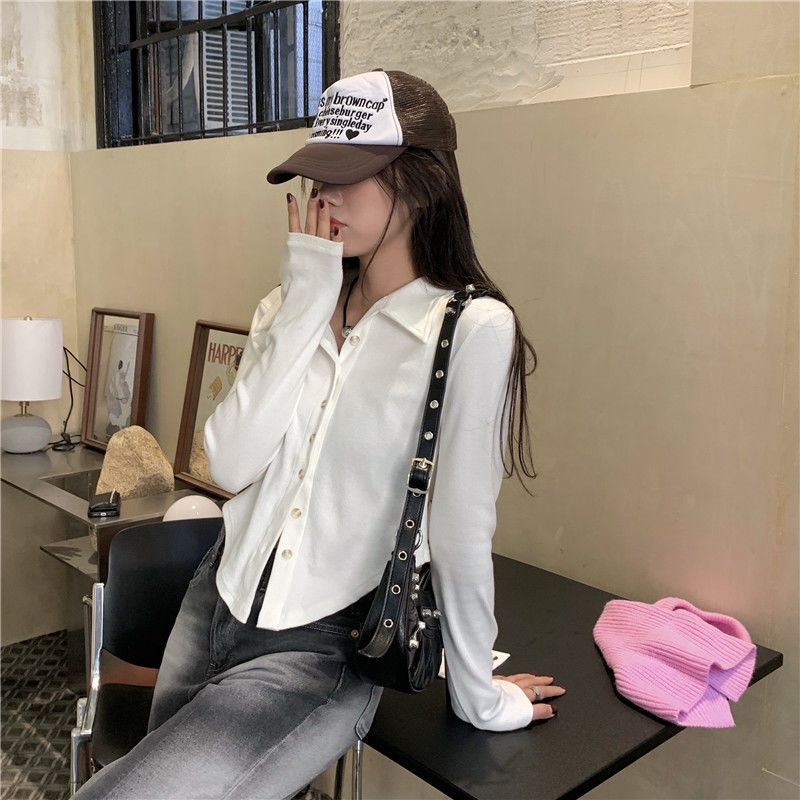 Áo sơ mi COZOK tay dài cổ polo dáng ôm phong cách Hàn Quốc