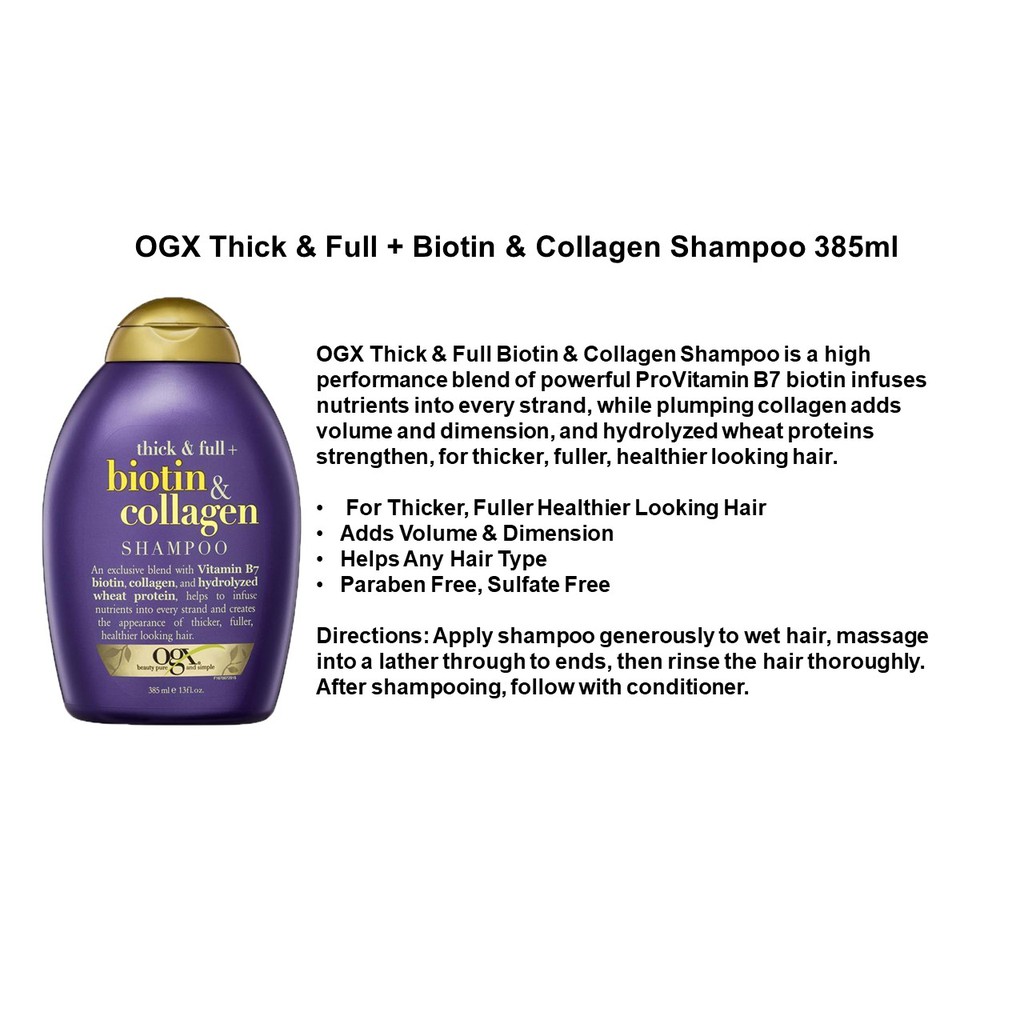 Dầu gội OGX Thick and Full Biotin and Collagen 385ml chống rụng tóc hiệu quả và hỗ trợ kích thích mọc tóc