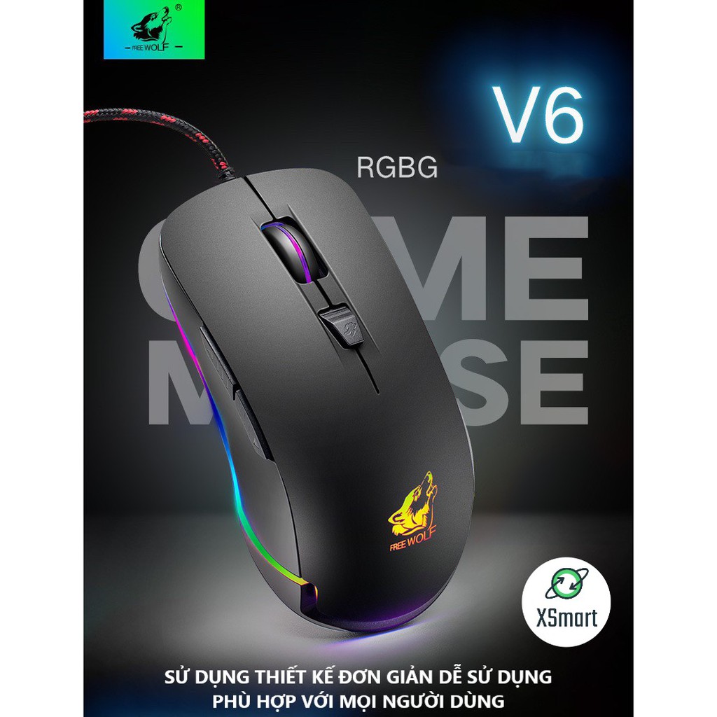 CHUỘT GAMING FREE WOLF V6 Premium LED RGB, Nhiều Chế Độ Led Khác Nhau, Chơi Mọi Tựa Game Trên Máy Tính, PC, Laptop