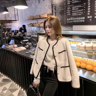 Áo khoác dạ tweed trắng viền đen [Ảnh thật 2-7]