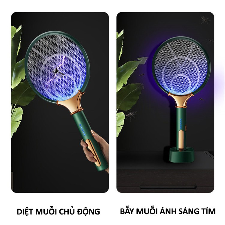 Vợt bắt muỗi, Vợt muỗi thông minh tự động bắt muỗi cao cấp có đèn LED hiển thị pin kiêm đèn ngủ