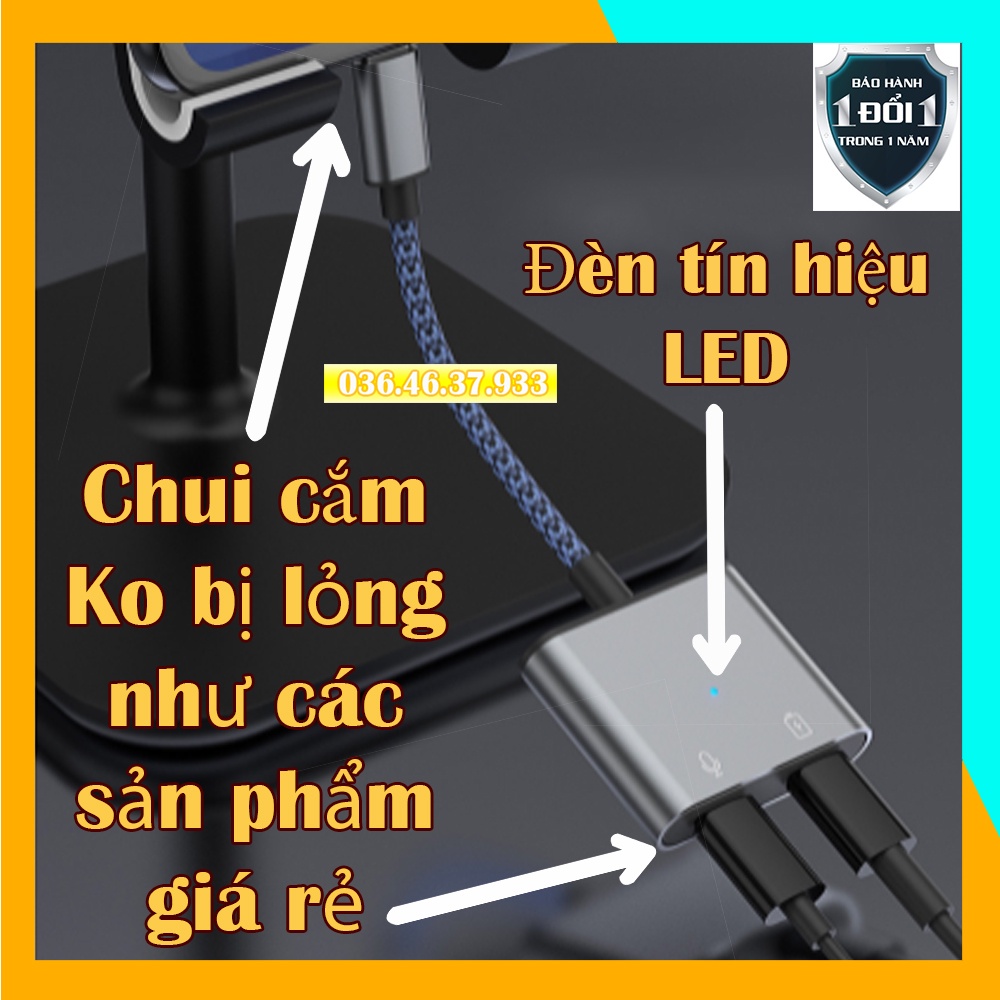 Cáp vừa sạc vừa tai nghe cho IPcó Mic chuyển đổi 2 cổng ko trễ tiếng