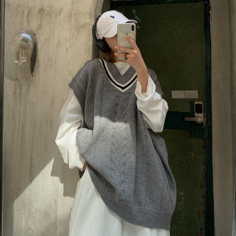 Áo len ghi lê cổ chữ V dáng rộng dành cho nữ | BigBuy360 - bigbuy360.vn