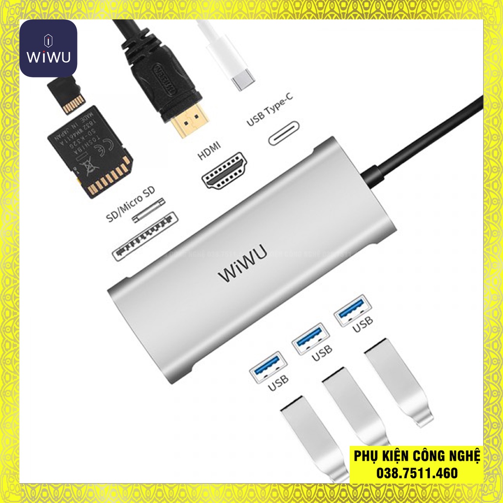 Hub adapter WIWU ALPHA 7 IN 1 USB-C HUB A731HP hỗ trợ macbook - hàng chính hãng
