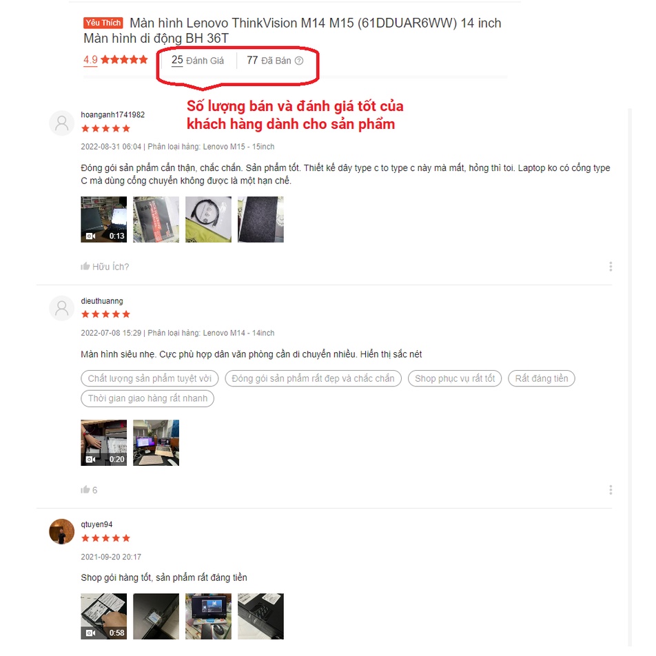 Màn hình Di Động Lenovo ThinkVision M14 M15 M14D L15  14-15 Inch Full HD, Siêu Mỏng Nhẹ - BH 36 Tháng