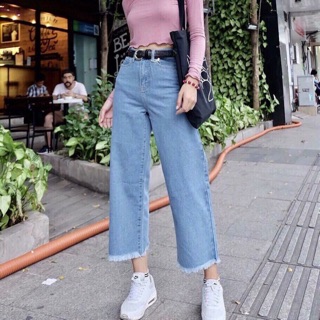 Quần baggy ống rộng và quần short lưng cao lật lai và rách ali